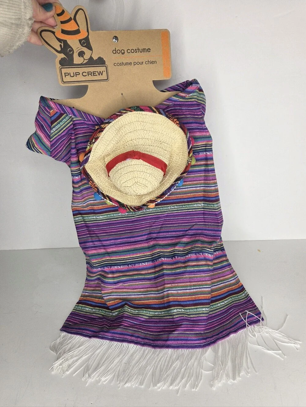 Dog Costume Purple Striped Mexican Fiesta Serape with‎ Sombrero Hat Large/XL Pet